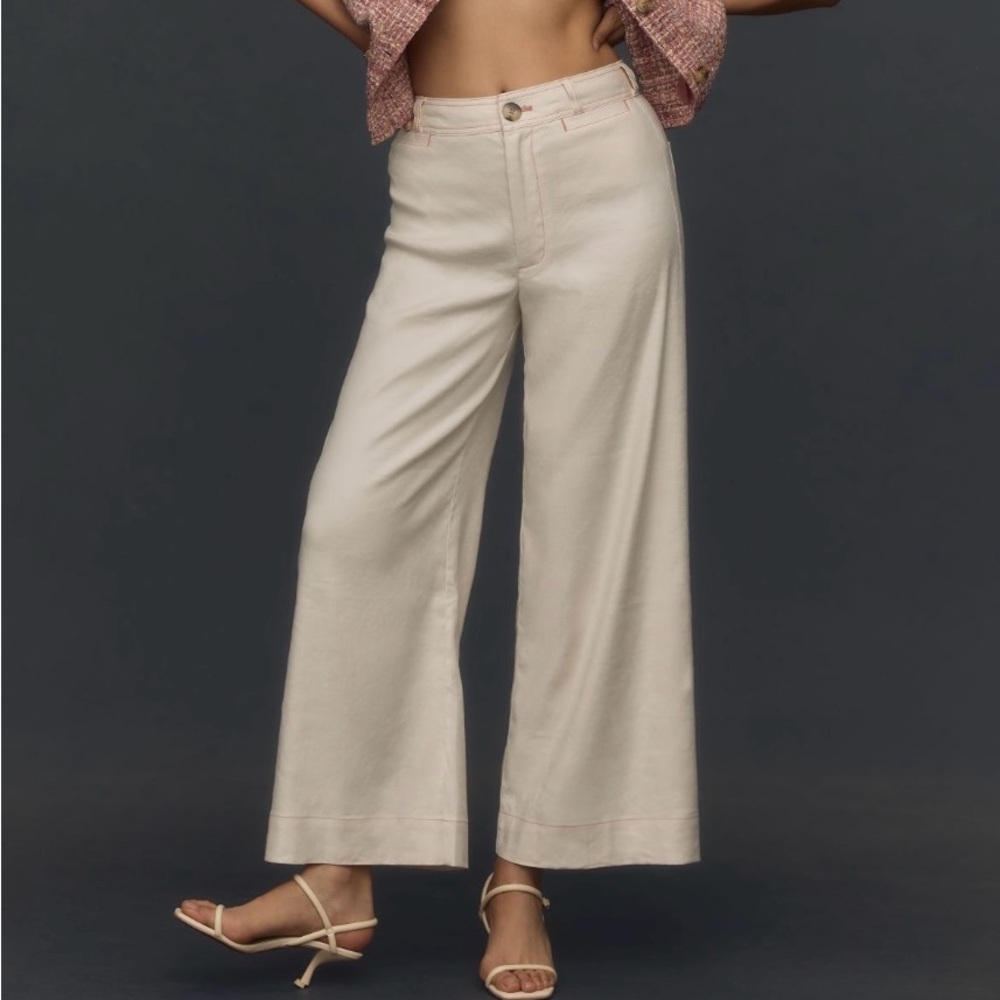 Anthropologie Maeve Ettie High-Rise Crop Wide-Leg Pants Linen 30 NWT